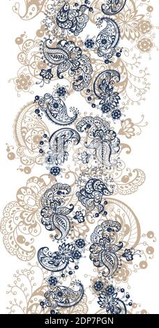 Nice abstract ornament seamless pattern vertical line  with different elements made in vector in dark  blue and light brown color like a background pa Stock Vector