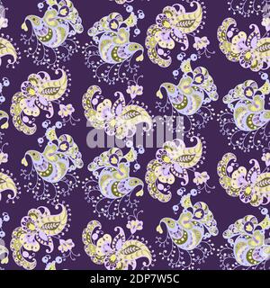 Seamless pattern with ornamental elements of different shapes in vector graphic illustration with floral decor elements Stock Vector