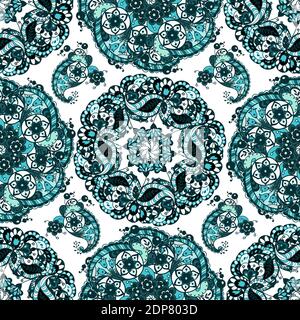 Seamless ornamental pattern with circle pattern elements in blue and marine colors in graphic vector design Stock Vector