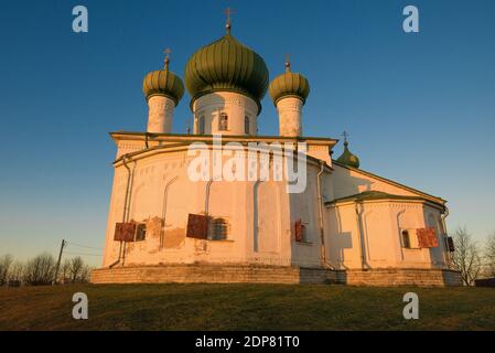 The ancient church of the Nativity of John the Baptist close-up on a snowless December morning. Staraya Ladoga, Russia Stock Photo