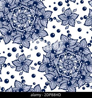 Seamless pattern with circle ornament made from flowers and leaves and beads in vector graphic Stock Vector