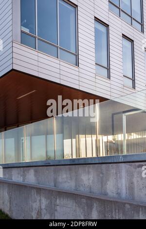 A close-up view of the exterior facade of a small generic building Stock Photo