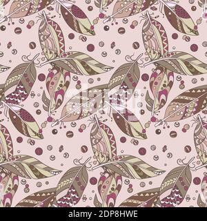 Seamless native pattern with feathers and beads in vector graphic ...