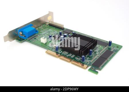 Graphic card for a personal computer. Isolated on white background. Retro technology. Stock Photo