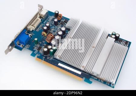 Video card for a personal computer. Isolated on white background. Retro technology. Stock Photo