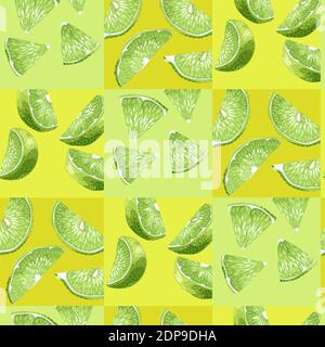 Citrus lime tile seamless pattern in green colors in vector graphic illustration Stock Vector
