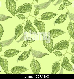 Seamless pattern with jasmine bush leaves in realistic vector graphic illustration Stock Vector