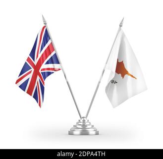 Cyprus and United Kingdom table flags isolated on white 3D rendering Stock Photo