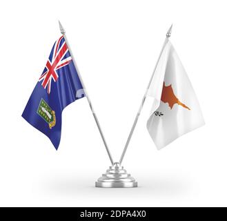 Cyprus and Virgin Islands British table flags isolated on white 3D rendering Stock Photo