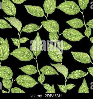 Seamless pattern with jasmine bush leaves in realistic vector graphic illustration Stock Vector