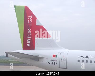 Air Portugal airplane at Duesseldorf airport in park position during Covid-19 pandemic Stock Photo