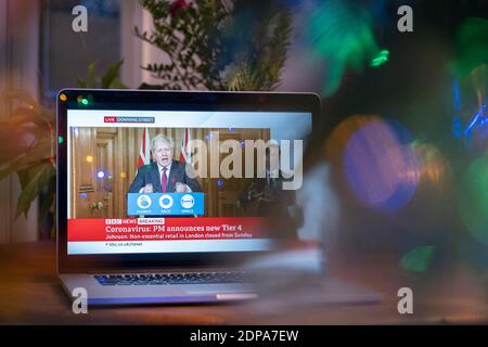 London, UK. 19th Dec, 2020. British Prime Minster Boris Johnson addresses the nation during a live press conference to announce tier four Covid-19 restrictions for London and the South East. ( Credit: Sam Mellish/Alamy Live News