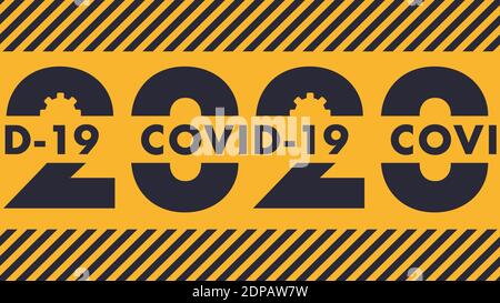 Warning 2020 Year COVID-19 pandemic abstract background Illustration. Seamless Tape Coronavirus Logo, Symbol. Flat vector illustration. Eps 10 Stock Vector