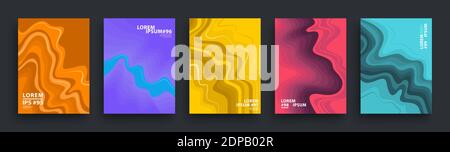 Set of Abstract Colorful Posters. Covers Template Design. Curved Lines Backgrounds Imitating Paint and Colored Liquids, Fluid Wavys for Presentation, Stock Vector