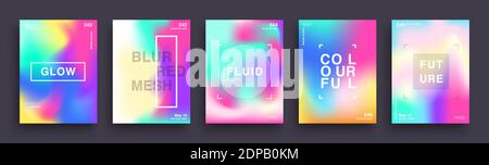 Set of Blurred Color Gradient Posters. Fluid colors. Set of Trendy Holographic Gradient shapes for Presentation, Magazines, Flyers, Annual Reports, Po Stock Vector