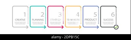 Thin line infographic template with 6 steps. Modern business concept infographics with options for brochure, diagram, workflow, timeline. Vector EPS 1 Stock Vector