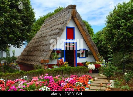 Traditional Madeira building with thatched roof. Stock Photo