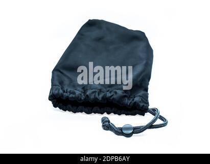 Soft Lens Pouch Bag, gray velvet pouch isolated on white backgrounds Stock Photo