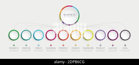 Abstract 3D Infographic Template with 10 steps for success. Business circle template with options for brochure, diagram, workflow, timeline, web desig Stock Vector