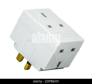 Isolated UK Mains Power Cube Adaptor Plug On A White Background Stock Photo