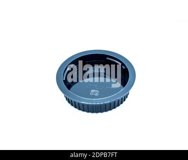 Black Plastic Canon Camera Lens Cap back view Stock Photo