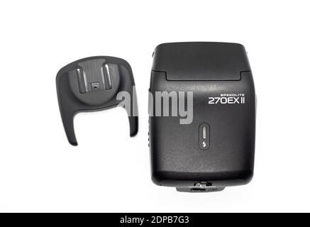 Digital camera External Flash isolated on white background Stock Photo