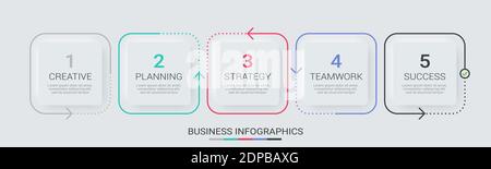 Abstract 3D Infographic thin line infographic template with 5 steps. Modern business concept infographics with options for brochure, diagram, workflow Stock Vector