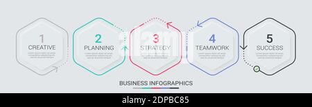 Abstract 3D Infographic thin line infographic template with 5 steps. Modern business concept infographics with options for brochure, diagram, workflow Stock Vector