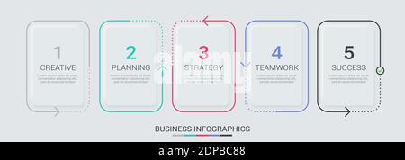 Abstract 3D Infographic thin line infographic template with 5 steps. Modern business concept infographics with options for brochure, diagram, workflow Stock Vector