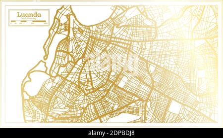 Luanda Angola City Map in Retro Style in Golden Color. Outline Map. Vector Illustration. Stock Vector