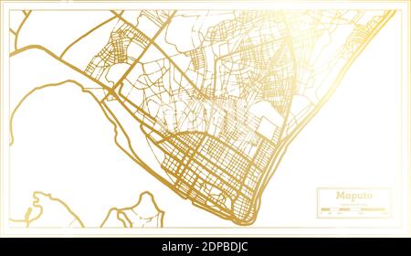 Maputo Mozambique City Map in Retro Style in Golden Color. Outline Map. Vector Illustration. Stock Vector