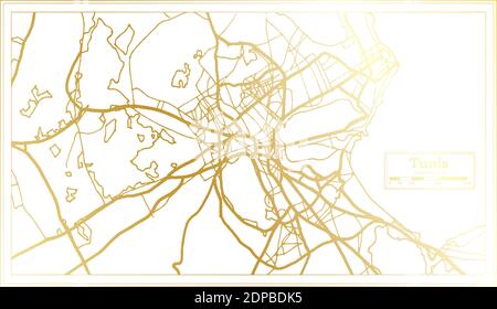 Tunis Tunisia City Map in Retro Style in Golden Color. Outline Map. Vector Illustration. Stock Vector