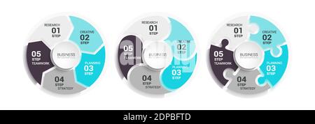 Modern Round Chart 3D Infographic Template with a Five Steps for Success. Business Circle Template with Options for Brochure, Diagram, Workflow, Timel Stock Vector