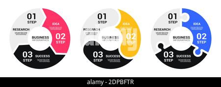Graphic Round Chart Infographic Template with a Three Steps for Success. Business Circle Template with Options for Brochure, Diagram, Workflow, Timeli Stock Vector