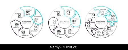 Thin Line Flat Round Chart Infographic Template with a Six Steps for Success. Business Circle Template with Options for Brochure, Diagram, Workflow, T Stock Vector