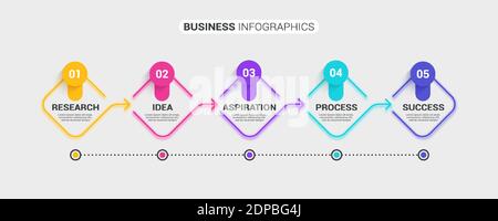 Neon abstract 3D thin line infographic template with 5 steps. Modern business concept infographics with options for brochure, diagram, workflow, timel Stock Vector
