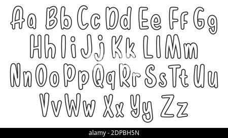 Set of hand drawn alphabet font. Simple outline letters. Handwritten alphabet uppercase lowercase letters. Vector Illustration. EPS 10 Stock Vector