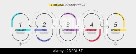 Thin line infographic template with 5 steps. Modern business concept infographics with options for brochure, diagram, workflow, timeline. Vector EPS 1 Stock Vector