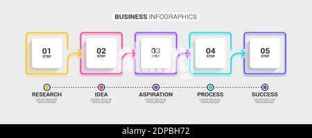 Neon abstract 3D thin line infographic template with 5 steps. Modern business concept infographics with options for brochure, diagram, workflow, timel Stock Vector