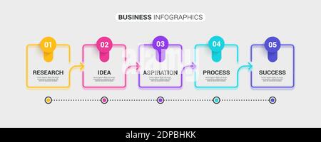 Neon abstract 3D thin line infographic template with 5 steps. Modern business concept infographics with options for brochure, diagram, workflow, timel Stock Vector