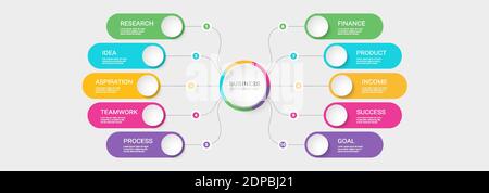 Modern 3D Infographic Template with 10 Steps. Business Process Chart with Options for Brochure, Diagram, Workflow, Timeline, Number Options. Vector EP Stock Vector