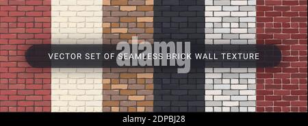 Set of Brick Wall Texture Background. Modern Realistic Different Color Brick Wall Textures. Seamless Pattern in Loft Style. Vector Illustration. EPS 1 Stock Vector