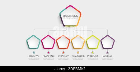 Abstract 3D Infographic Template with 6 steps for success. Business circle template with options for brochure, diagram, workflow, timeline, web design Stock Vector