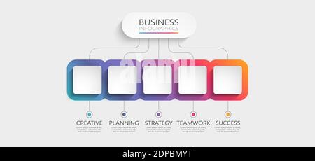 Modern 3D infographic template with 5 steps. Business square template with options for brochure, diagram, workflow, timeline, web design. Vector illus Stock Vector