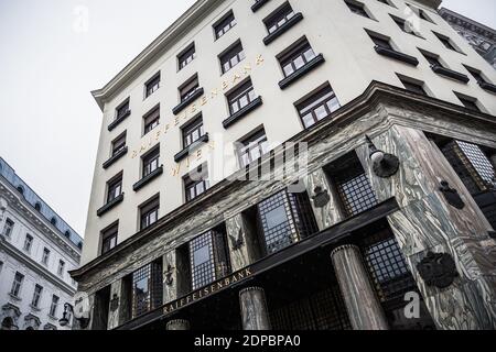 Vienna, Austria - Decembter 19 2020: Looshaus or Loos Haus, a Town House designed by Modernist Architect Adolf Loos, now used by Raiffeisen Bank Wien. Stock Photo