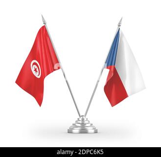 Czech and Tunisia table flags isolated on white 3D rendering Stock Photo