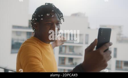 African american black man having a video call with his family. High quality photo Stock Photo