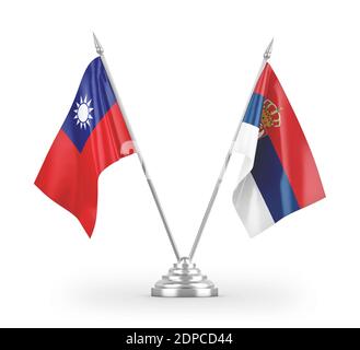 Serbia and Taiwan table flags isolated on white 3D rendering Stock Photo