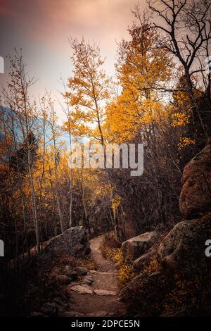 Hking trail in the Rocky Mountains National Park, Colorado USA Stock Photo