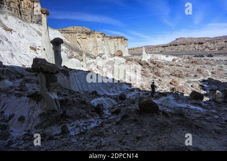 An 8 mile hike in and out to the Wahweap Wonderland of hoodoos. Stock Photo